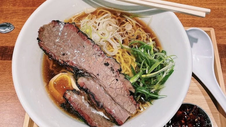 American shoyu ramen with smoked brisket