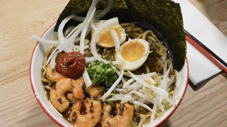 Ramen with shrimp and soft-boiled egg