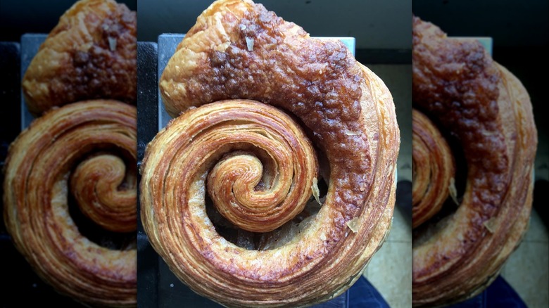 Overhead shot of unglazed cinnamon roll