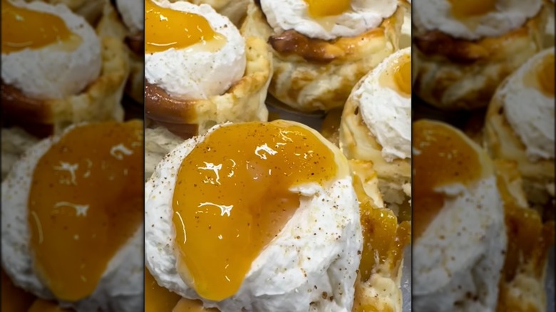 Peach basque cheesecakes in rows