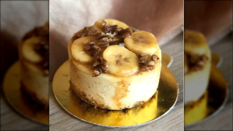 Close-up of banana pecan cheesecake
