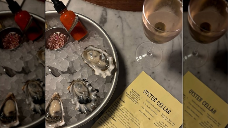 Oyster platter on a marble counter