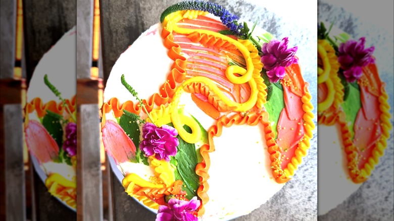 Rectangular loaf of cake with white icing