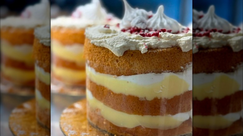 Naked berries and cream cake with lemon curd