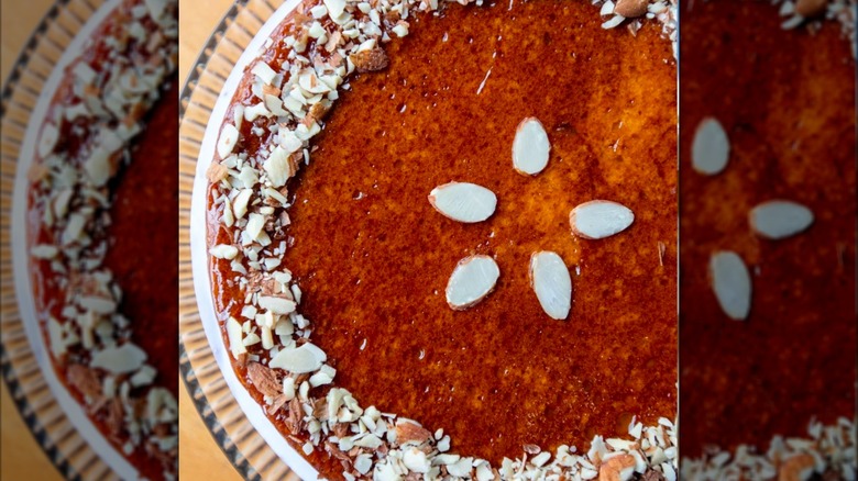 Overhead shot of amaretto almond cake