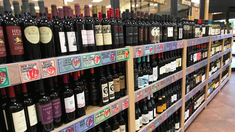 shelves stocked with Trader Joe's wine
