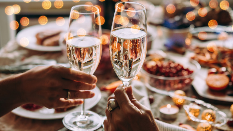 Champagne New Year cheers, food