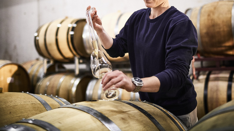 Wine from a barrel being served for testing