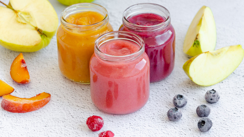 Jars of blueberry and other applesauce