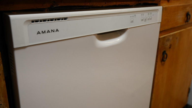 A basic Amana dishwasher in a home