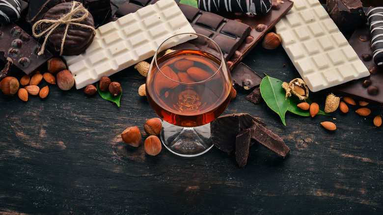 whiskey and bars of chocolate 