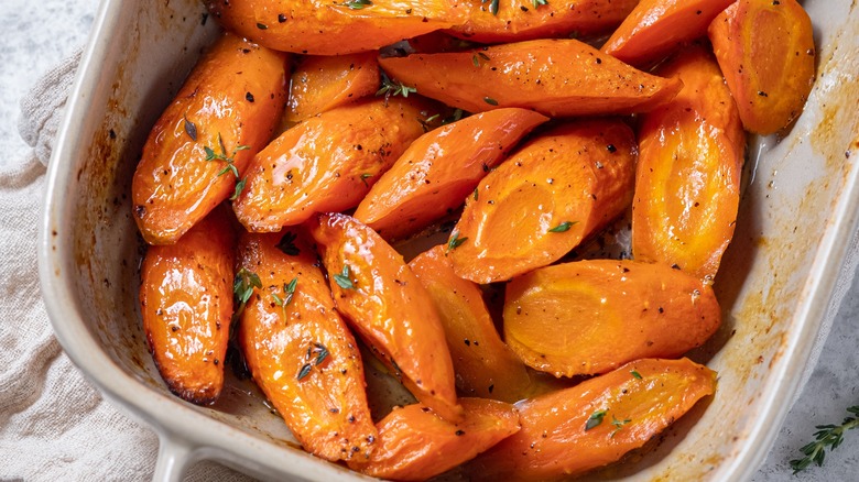 Pan of honey glazed carrots