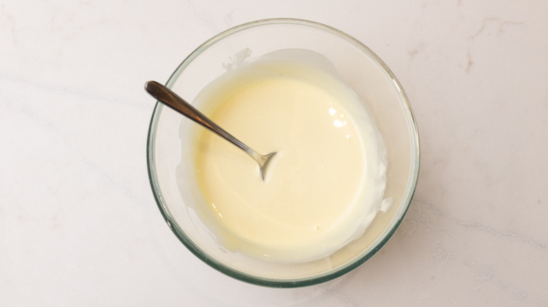 melted white chocolate in bowl