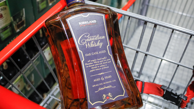 close up of Kirkland Canadian whisky bottle