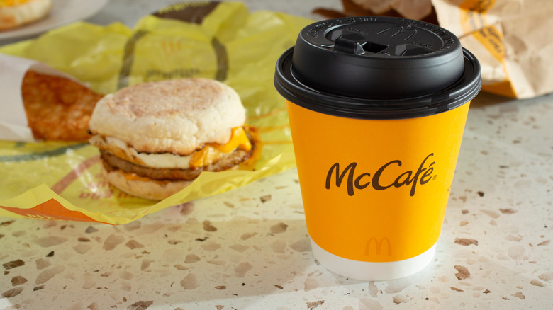 egg mcmuffin with coffee at McDonald's