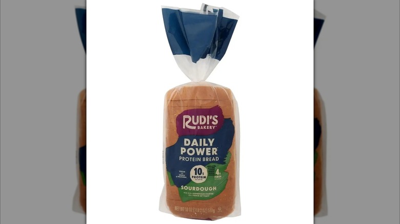 Loaf of Rudi's Bakery Daily Power Sourdough Protein Bread in plastic package