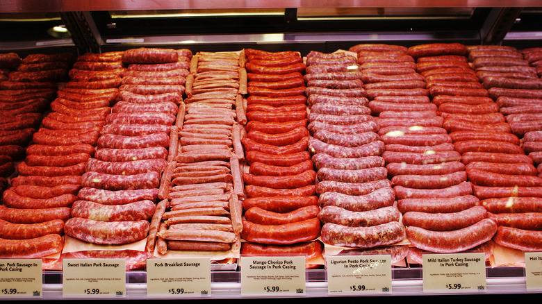 Whole Foods sausages in the meat case