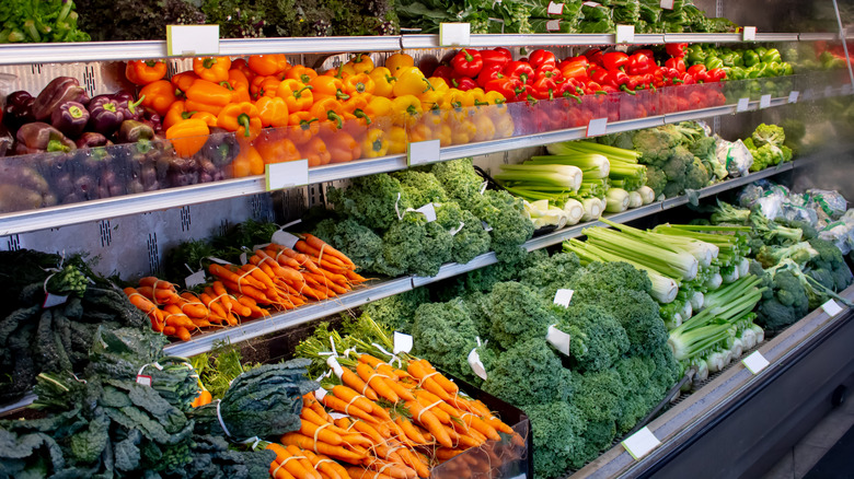 Fresh vegetables display in store