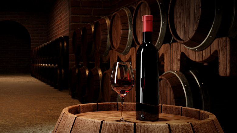 red wine in dark cellar