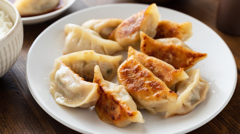 plate of potstickers
