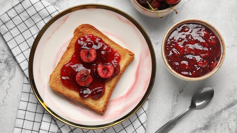 Toast with cherry jam