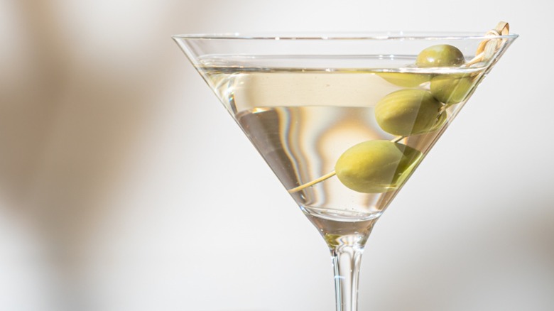 Close-up of martini mixed with clear vermouth