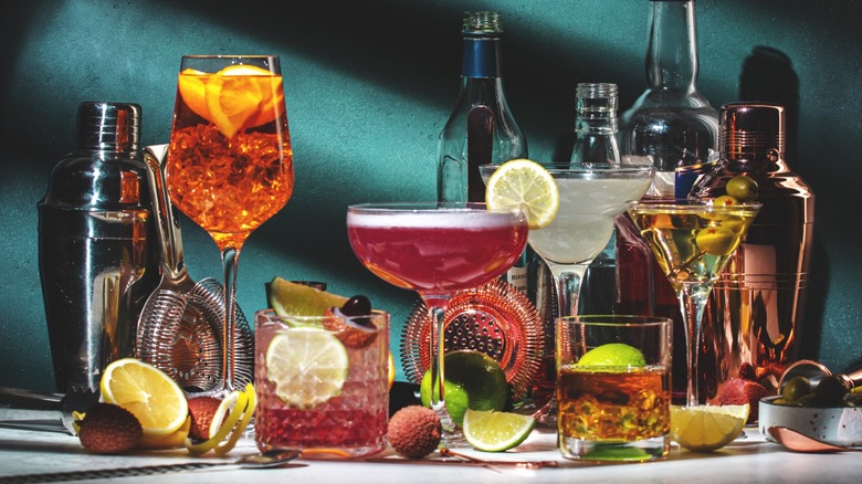 A variety of alcoholic beverages