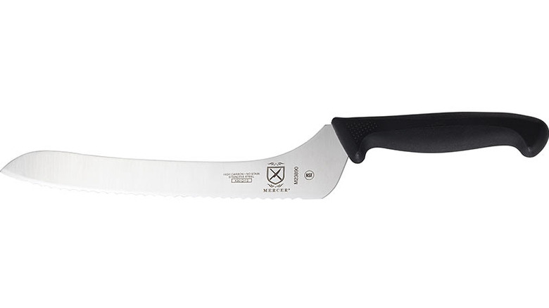 An offset deli knife against a white background