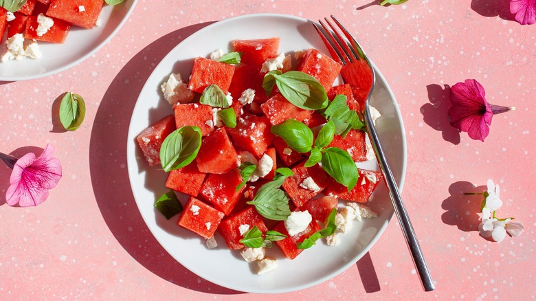 Watermelon salad with feta and basil