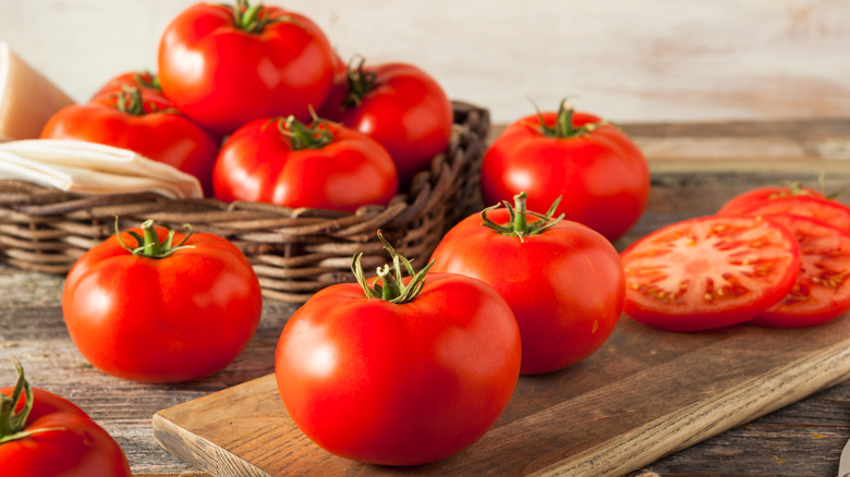 beefsteak tomatoes on cutting board