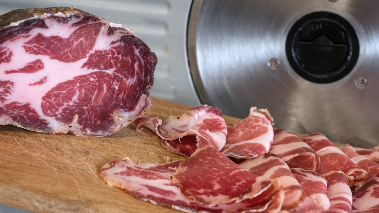 Italian coppa being sliced