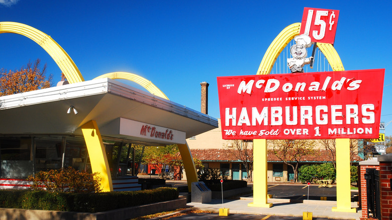 Des Plaines Illinois McDonald's with a red-and-yellow vintage-looking sign.