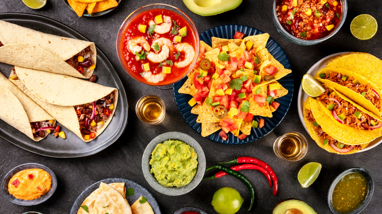 An array of colorful Mexican food.