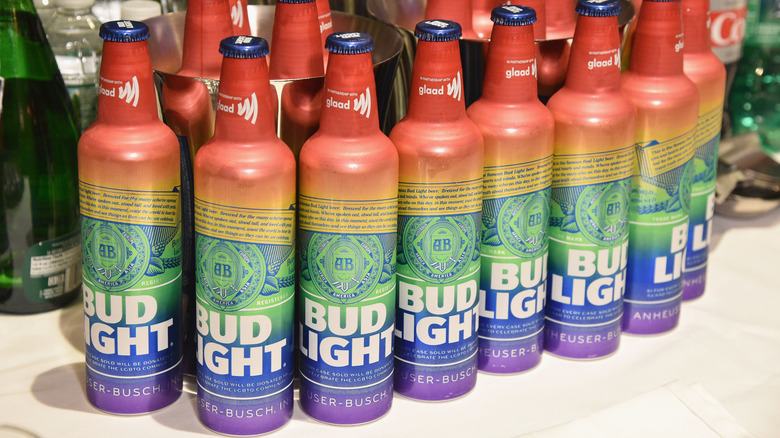 Rainbow bottles of Bud Light