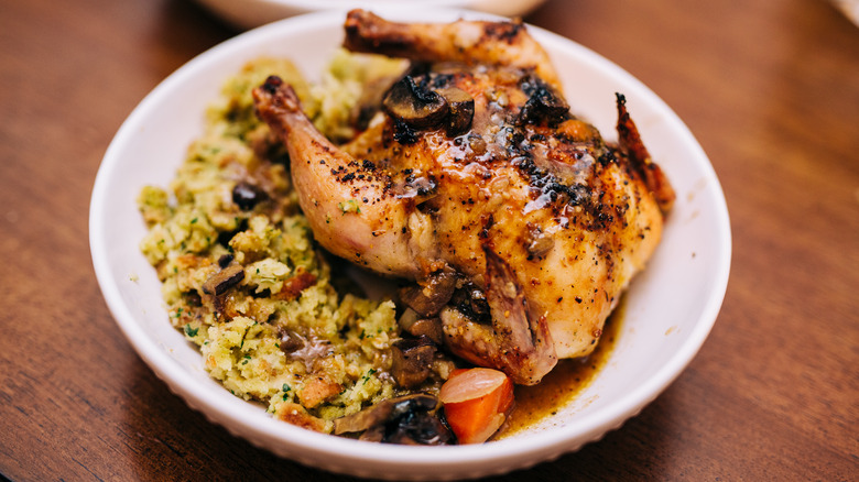 cornish hen plated with stuffing