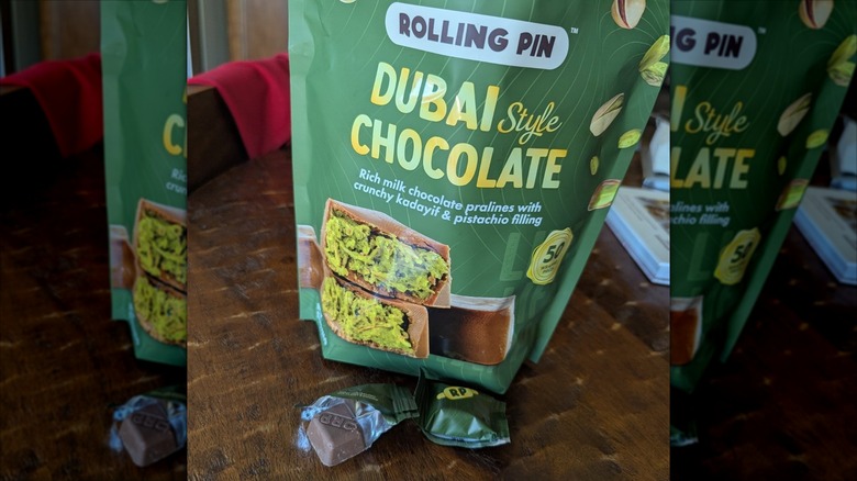 A bag of Rolling Pin Dubai Style Chocolate on a table