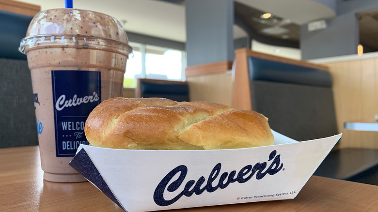 Culver's fish sandwich on restaurant table next to Concrete Mixer