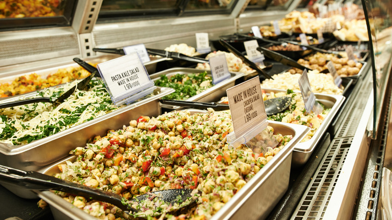 Deli case of pasta salads