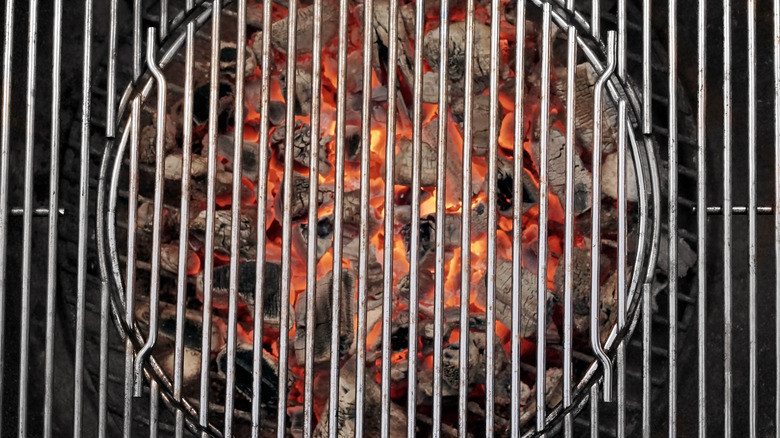 Charcoal grill coals under rack