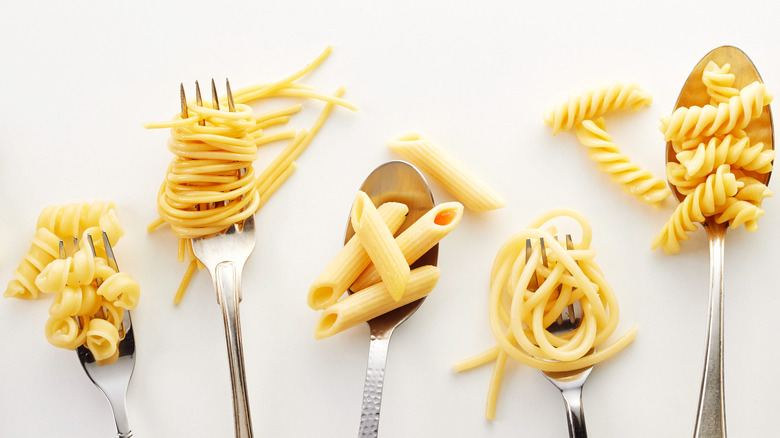bites of pasta on forks