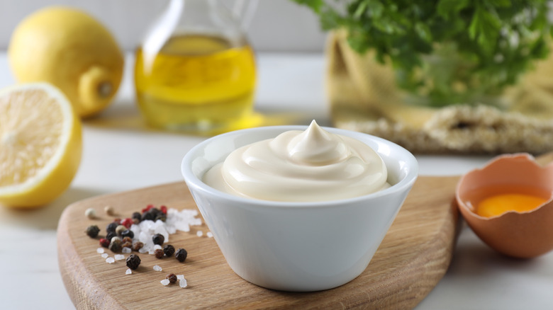 bowl of mayonnaise with mayo ingredients in the background
