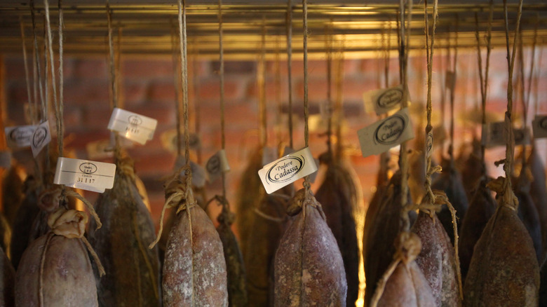 Italian salami hung to age