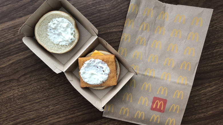 McDonald's Filet-O-Fish in a box next to its wrapper