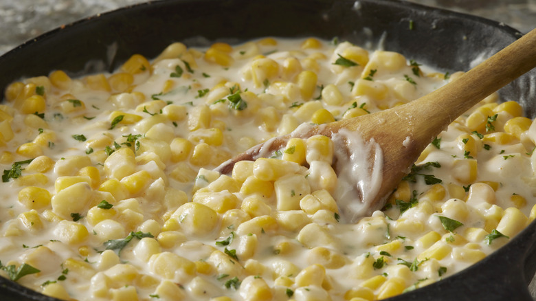 a pan of creamed corn
