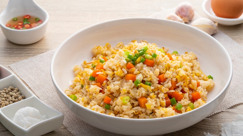 Egg fried rice in bowl