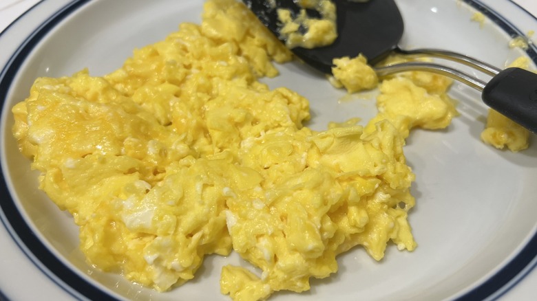 a plate of scrambled eggs