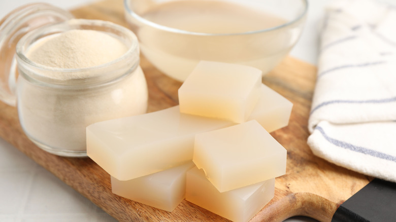 gelatin in various forms, powder, liquid and solid