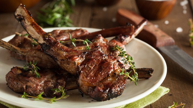 Closeup of lamb chops on a plate