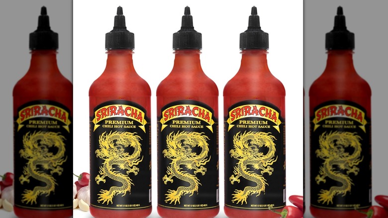 Bottles of Dragon Sriracha sauce from Underwood