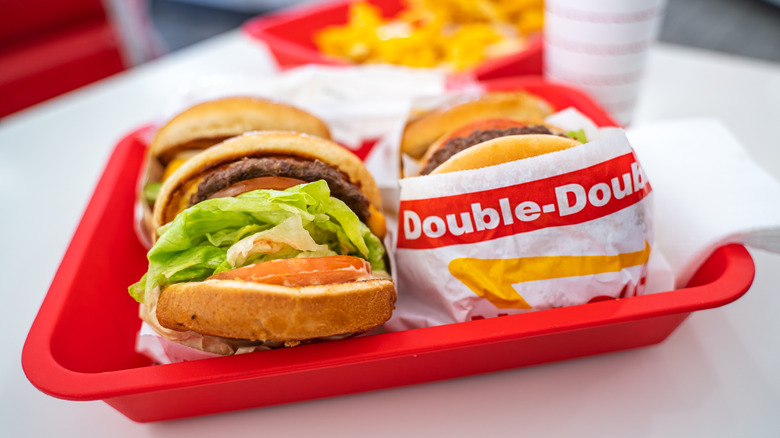 In-N-Out burgers on a tray